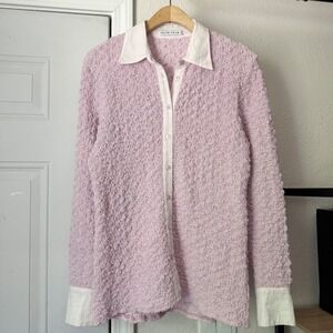 THIRD FORM pink lavender‎ crinkle popcorn stretchy long sleeve button up shirt